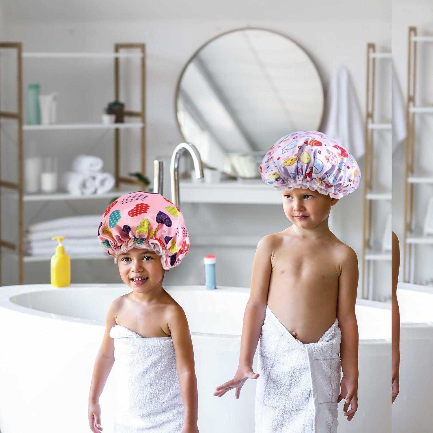 Kids Shower Cap Pack Reusable Double Layer Waterproof Design