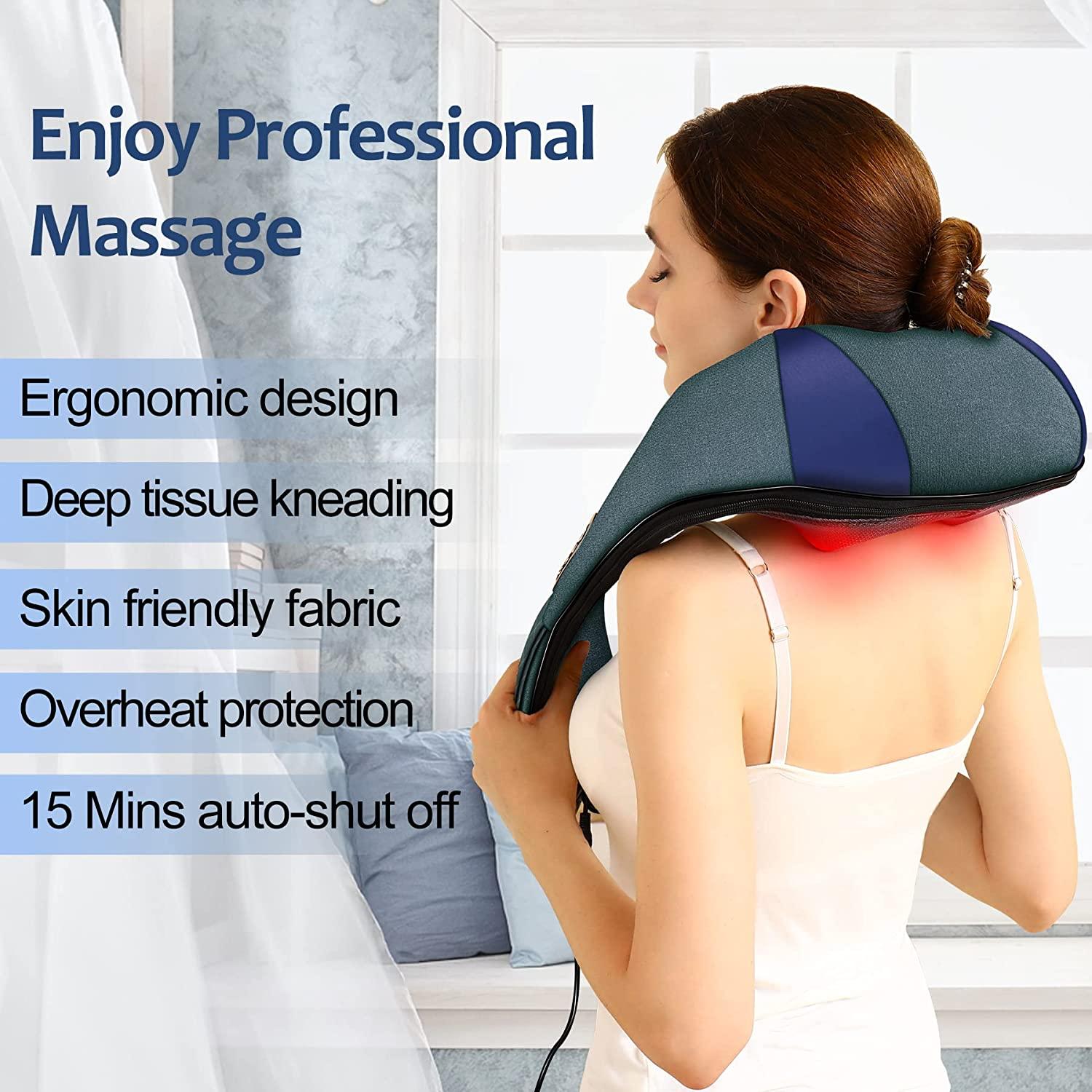 Massagers for Neck and Back with Heat - Deep Tissue 3D Kneading Pillow,  Electric Shiatsu Back Neck and Shoulder Massage, Shoulders, Foot, Legs,Body  - Relieve Muscle Pain - Office, Home & Car