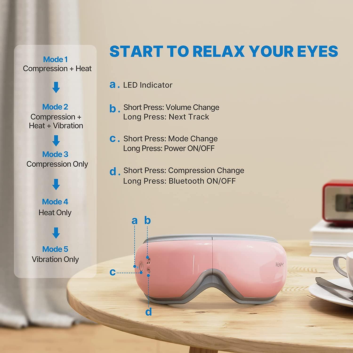 RENPHO Heated Eye Massager with Bluetooth Music | 5 Relaxing Modes | Reduce Eye Strain & Dark Circles | Rechargeable & Portable | Improve Sleep | Pink Eye Care Machine | Buy RENPHO Heated Eye Massager with Bluetooth Music | 5 Relaxing Modes | Reduce Eye Strain & Dark Circles | Rechargeable & Portable | Improve Sleep | Pink Eye Care Machine | Buy