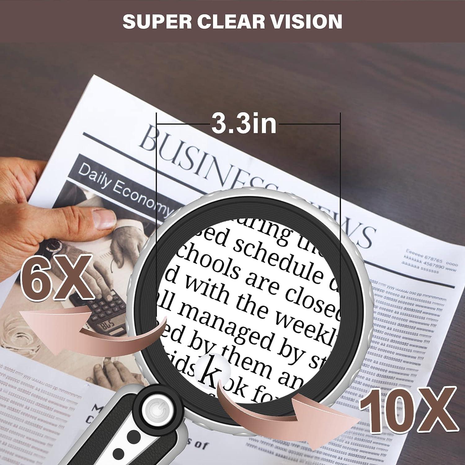 6X 10X Magnifying Glass with Light-12 LED Handheld Illuminated Lighted  Magnifying Glasses, 3 Cool and Warm Light Modes & Adjustable Brightness,  Magnifier for Close Work, Seniors Reading,Powered by USB Black & Silver