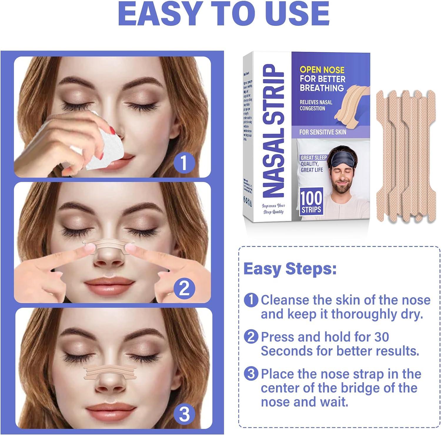 100Pcs Nasal Strips for Snoring and Better Nose Breathing Gentle Anti