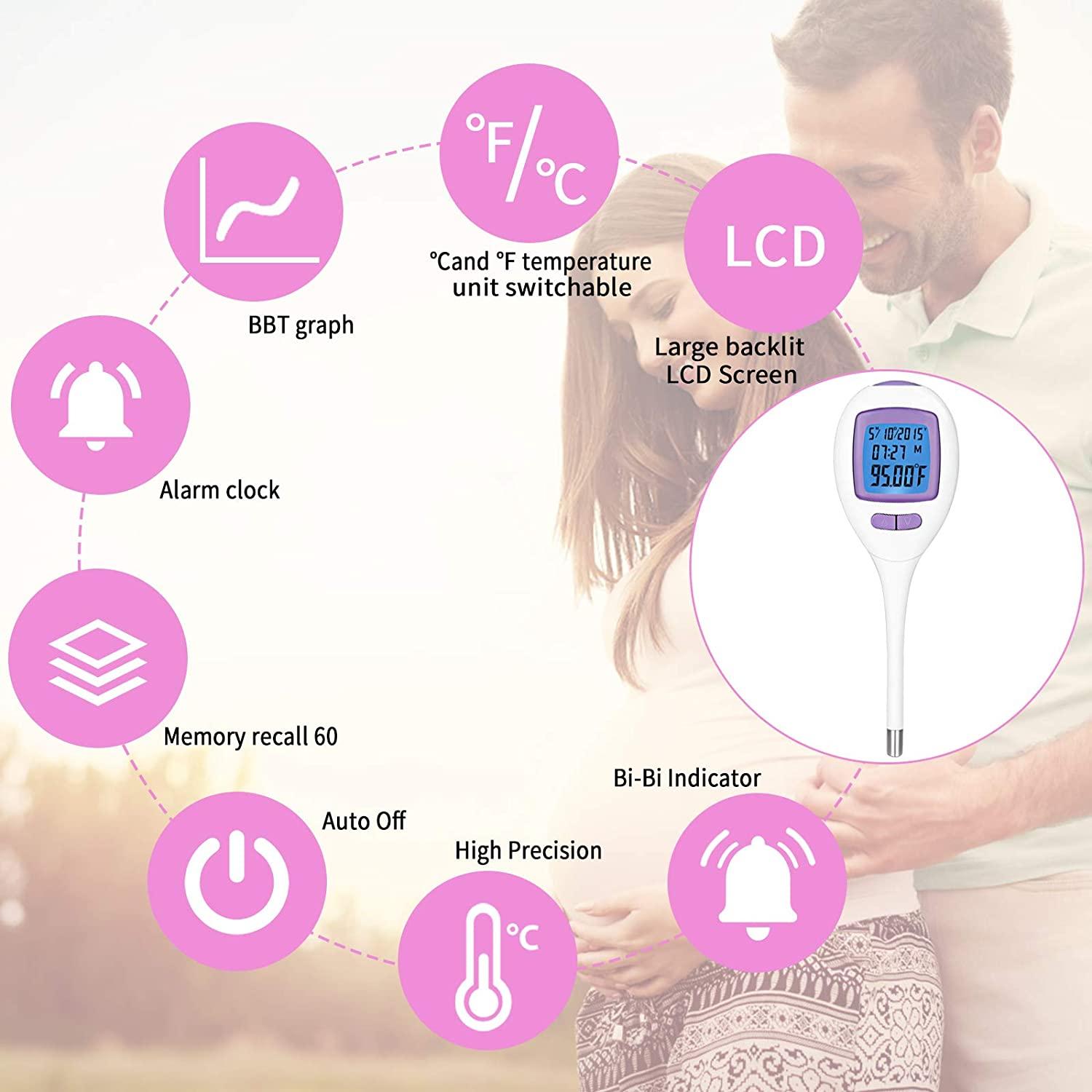 Digital Basal Thermometer for Ovulation Tracking, +/0.09F Accuracy,60