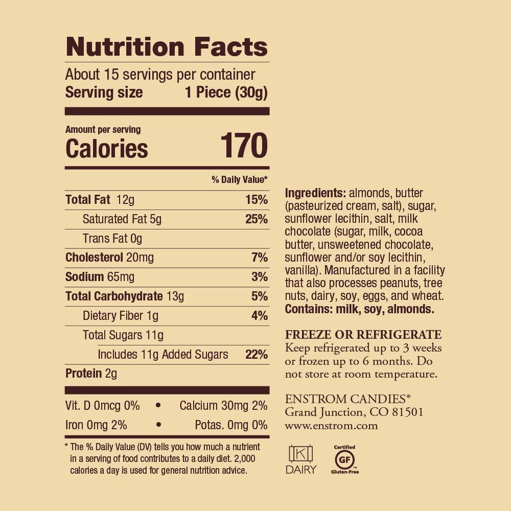 Enstrom Milk Chocolate Almond Toffee 1lb Box Handcrafted Gluten Free