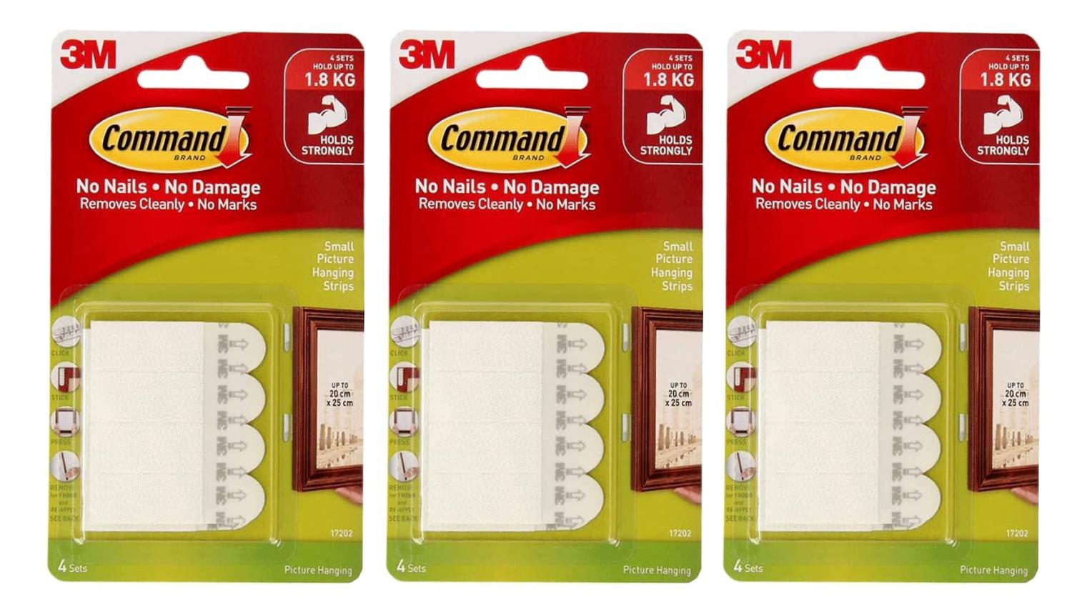 Command Picture Hanging Strips Small White 8Strips Each 3 pack
