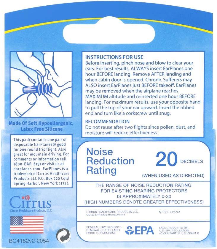 Original Adult EarPlanes by Cirrus Healthcare Earplugs Airplane Travel