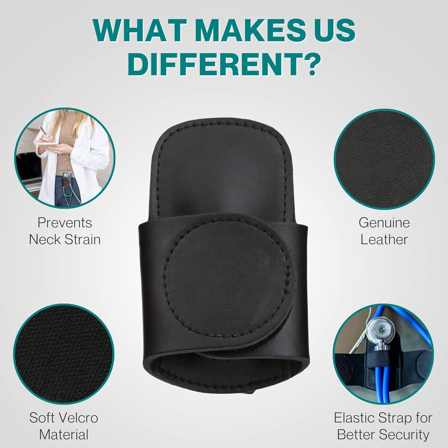 Stethoscope Holder Hip Clip Genuine Leather Elastic Strap Stethoscope
