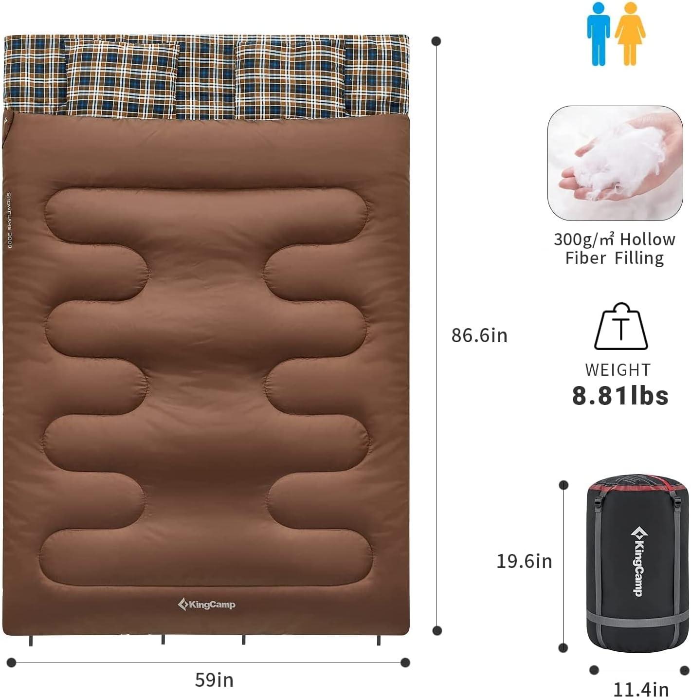 KingCamp Double Sleeping Bag 20 Degrees Sleeping Bag 2 Person Sleeping Bags for Adults Couple