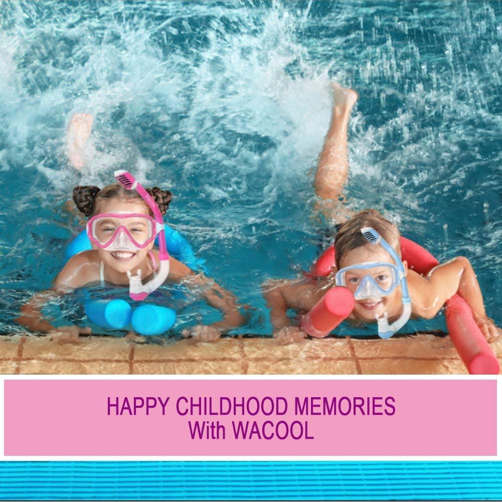 WACOOL Set per snorkeling per adulti, maschera subacquea in vetro con rivestimento anti-appannamento, boccaglio con boccaglio in silicone, valvola di spurgo e protezione antispruzzo (nero + rosa