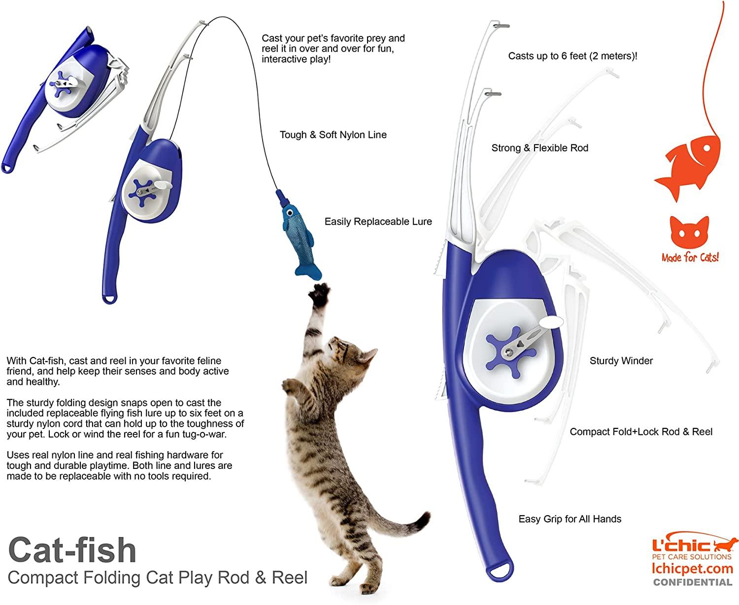 L'chic Cat Fishing Pole Teaser, Indoor Cat Interactive Fishing Wand Toy Pole,  Pet Companion Toy, Cat Toys for Indoor Cats, Toy Fishing Pole, Gift Fish Cat  Toy, Cat Must Haves for Play