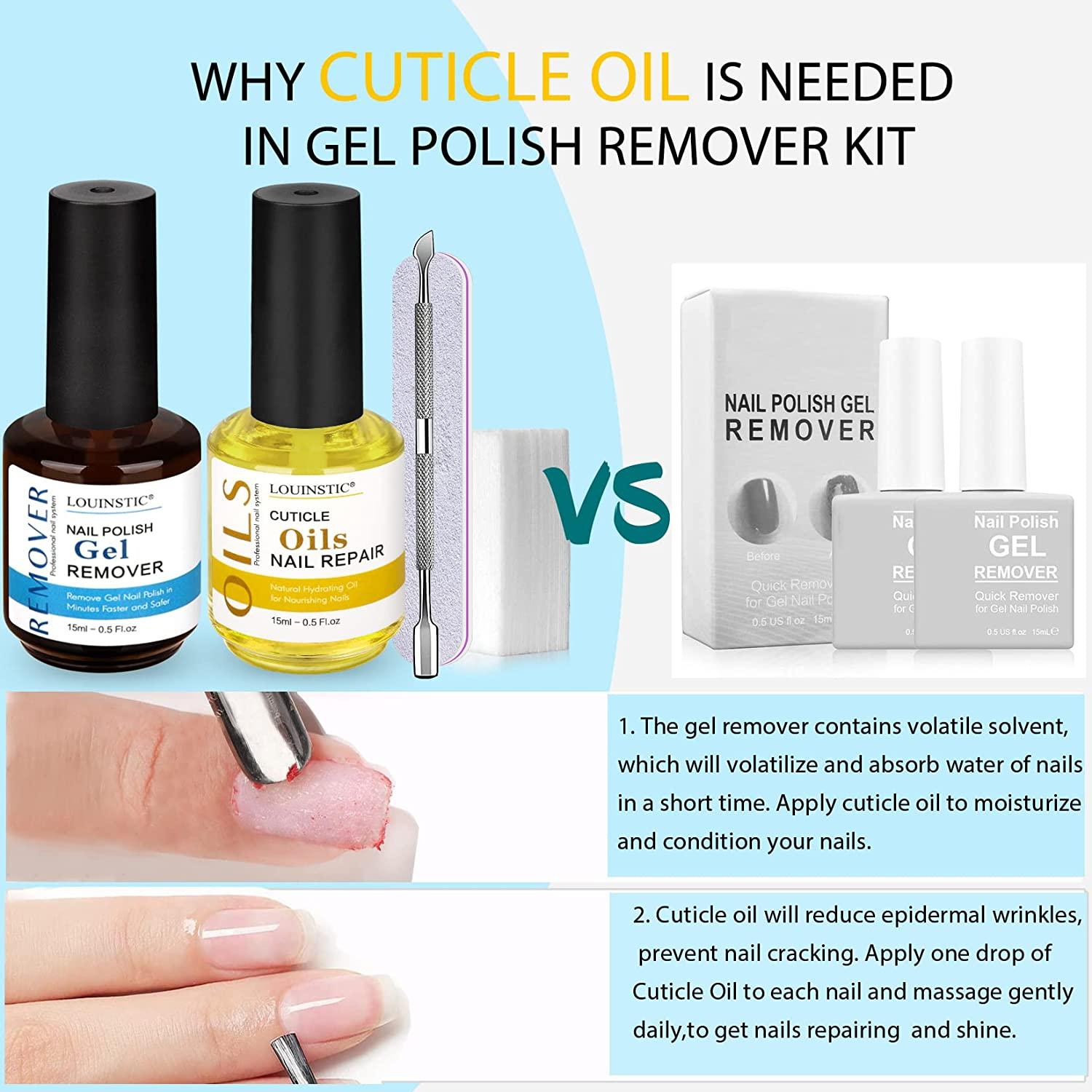 LOUINSTIC Gel Nail Polish Remover - Gel Polish Remover and Cuticle Oil for  Nails, 3-5 Minutes Quick Gel Remover for Nails Gel Polish Remover & Cuticle  Oil