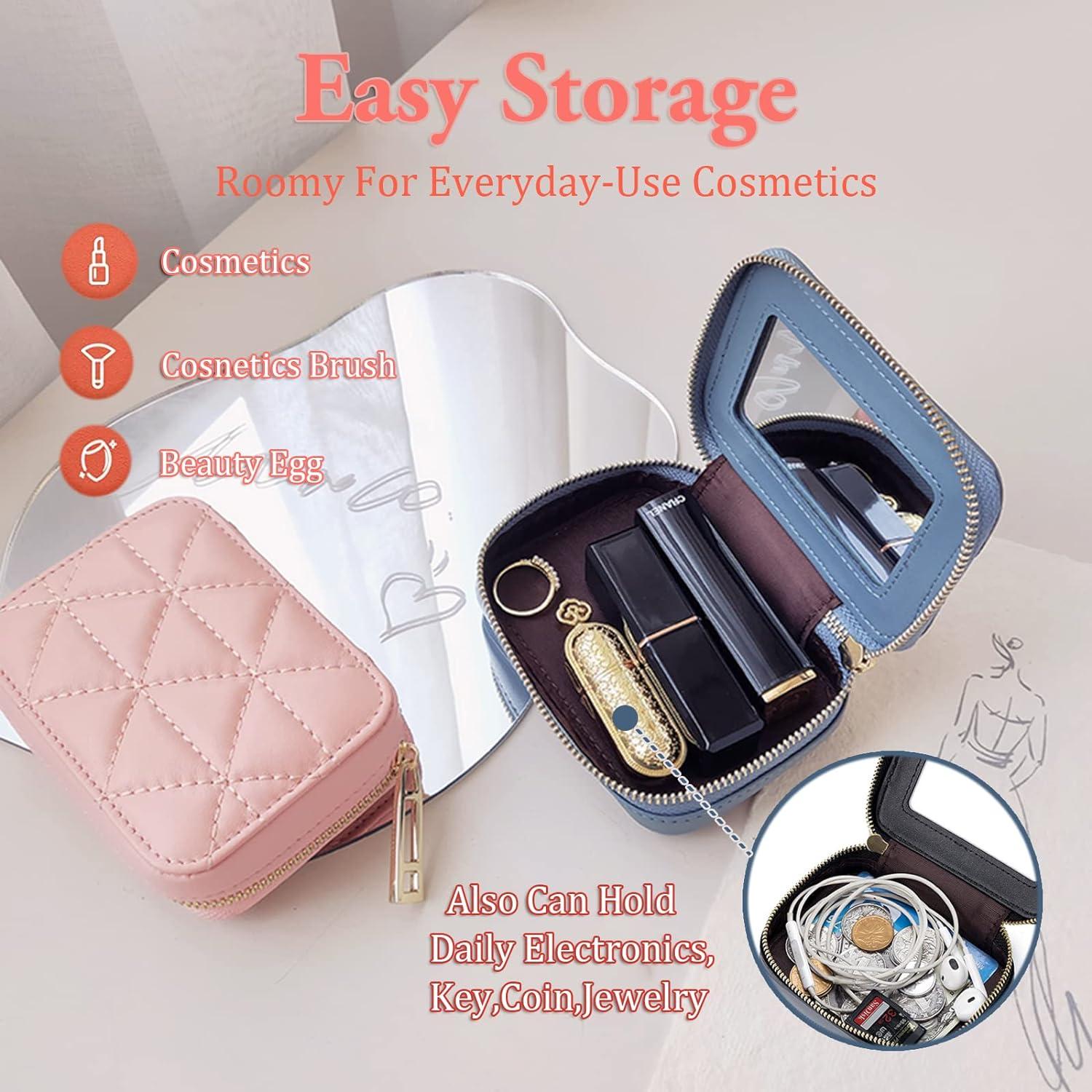 Leather Lipstick Case With Mirror For Purse Portable Travel Mini