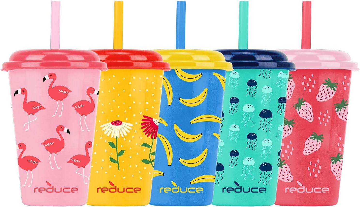 Reduce GoGo's 12 oz Cup Set 5 Pack Plastic Cups with Straws and