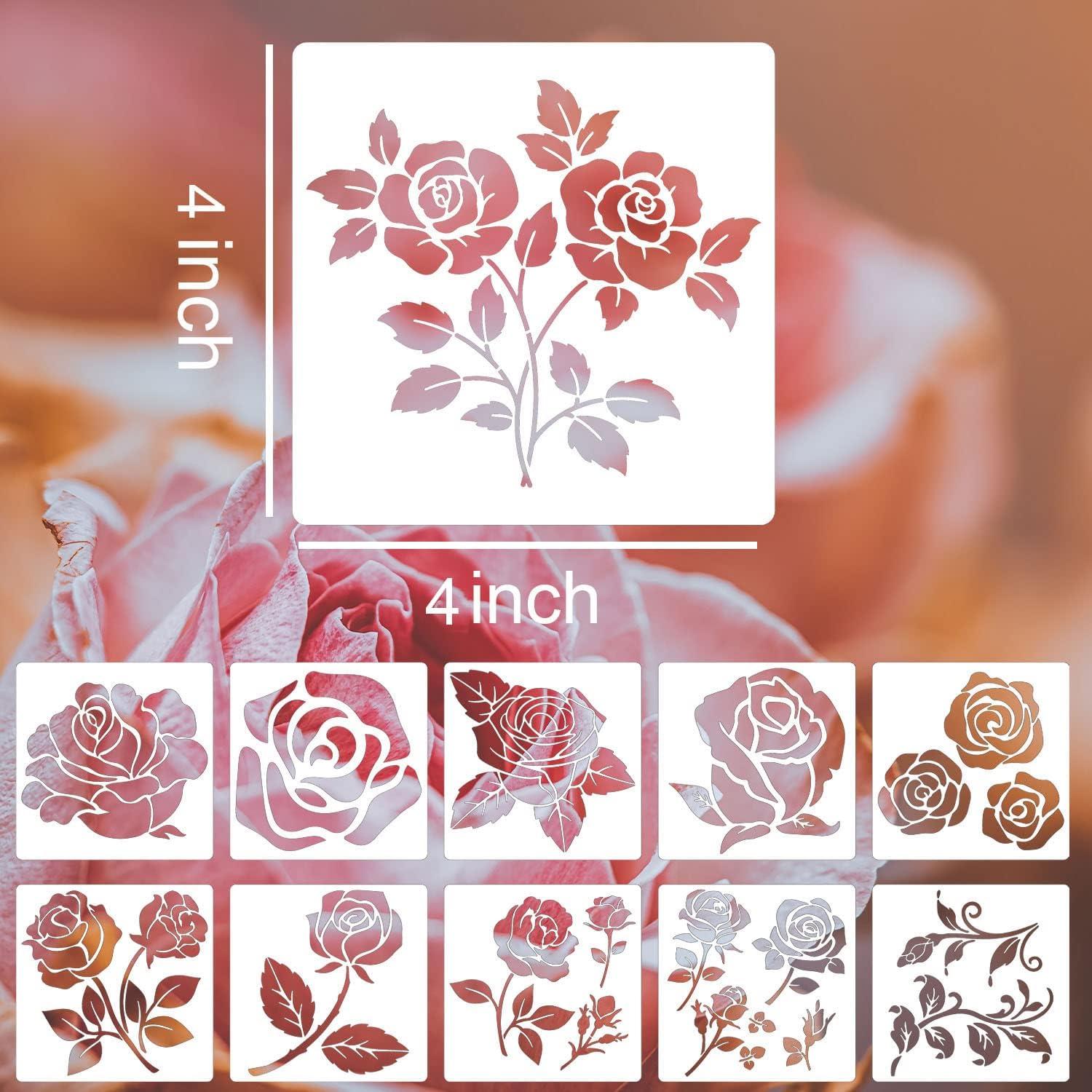 Rose Stencils 4inch Reusable Flower Stencils for Painting on Wood Floral  Stencil Flowers Drawing Templates for Wall Canvas Paper Porch Art Crafts
