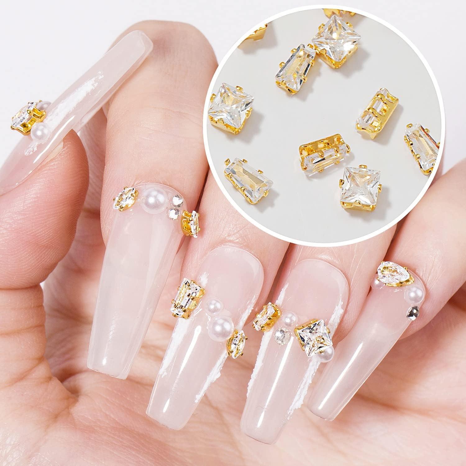 50pcs 3D Gold Nail Charms for Acrylic Nails Mix Styles Rhinestones for  Nails Metal Nail Jewels for Nail Art Shiny Zircon Nail Rhinestones Alloy  Nail