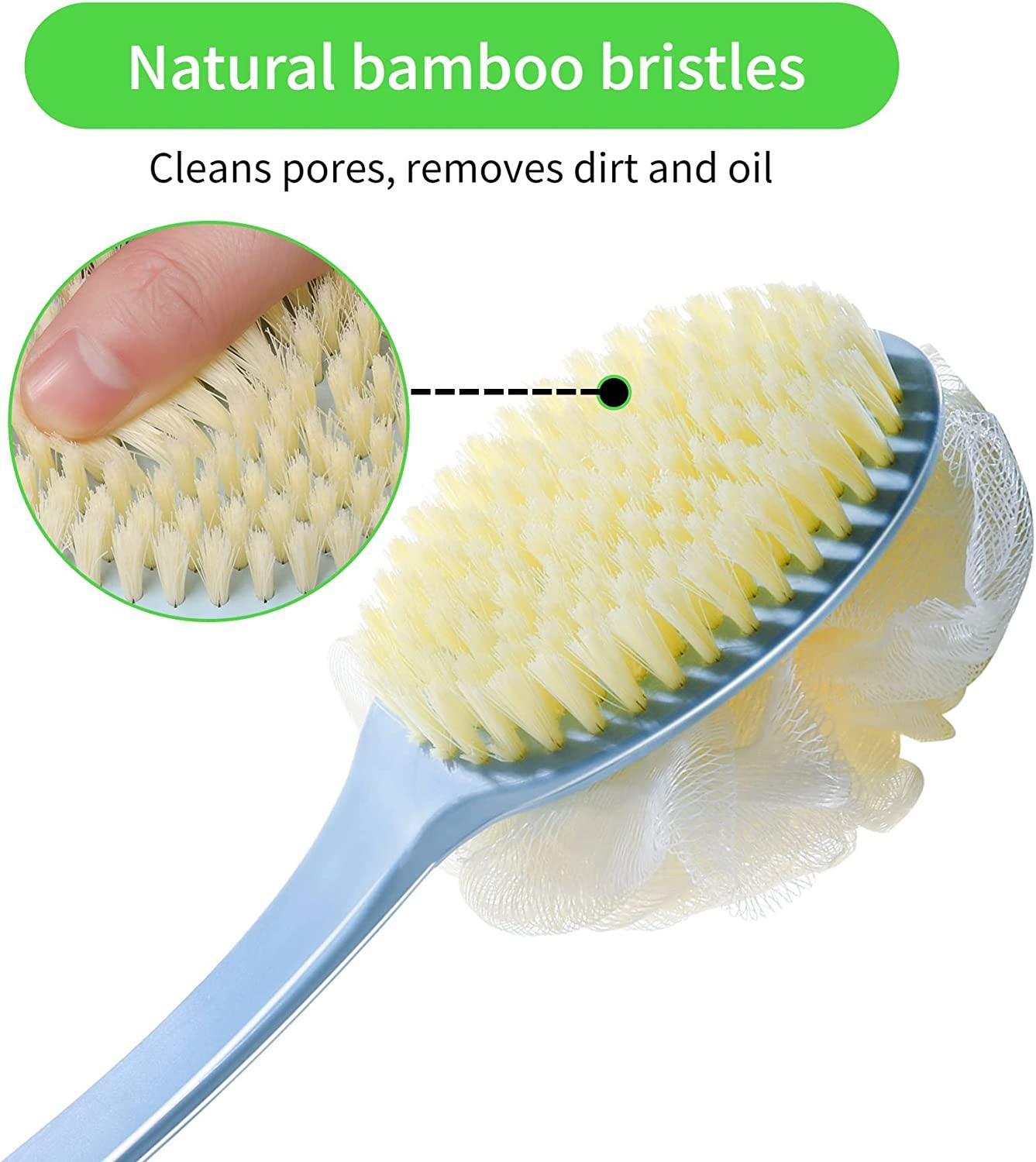 3Pack Back Shower Body Brushes for Wet or Dry Double Side Long Handle