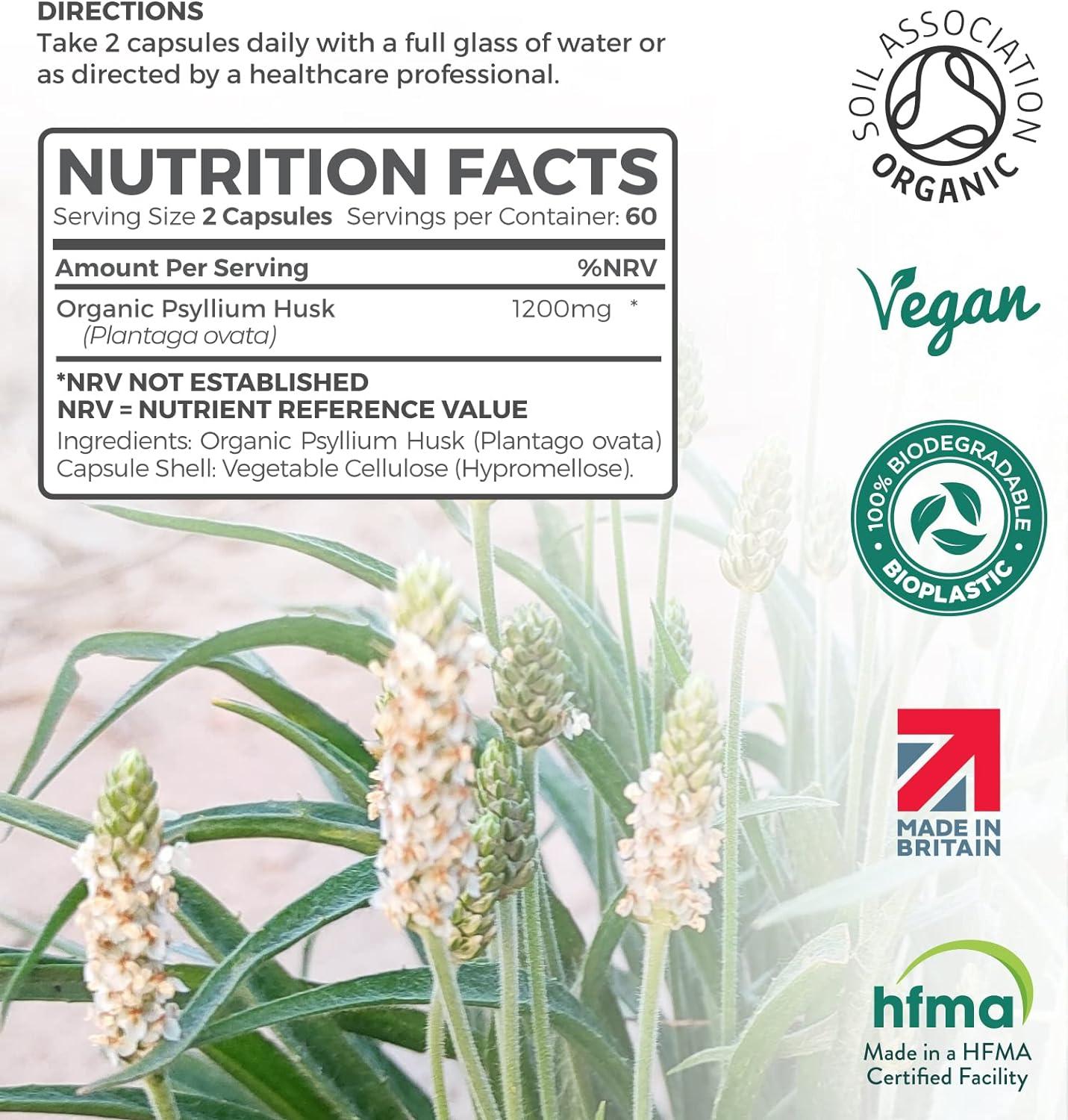 Organic Psyllium Husk Capsules 1200mg Fibre Supplement High