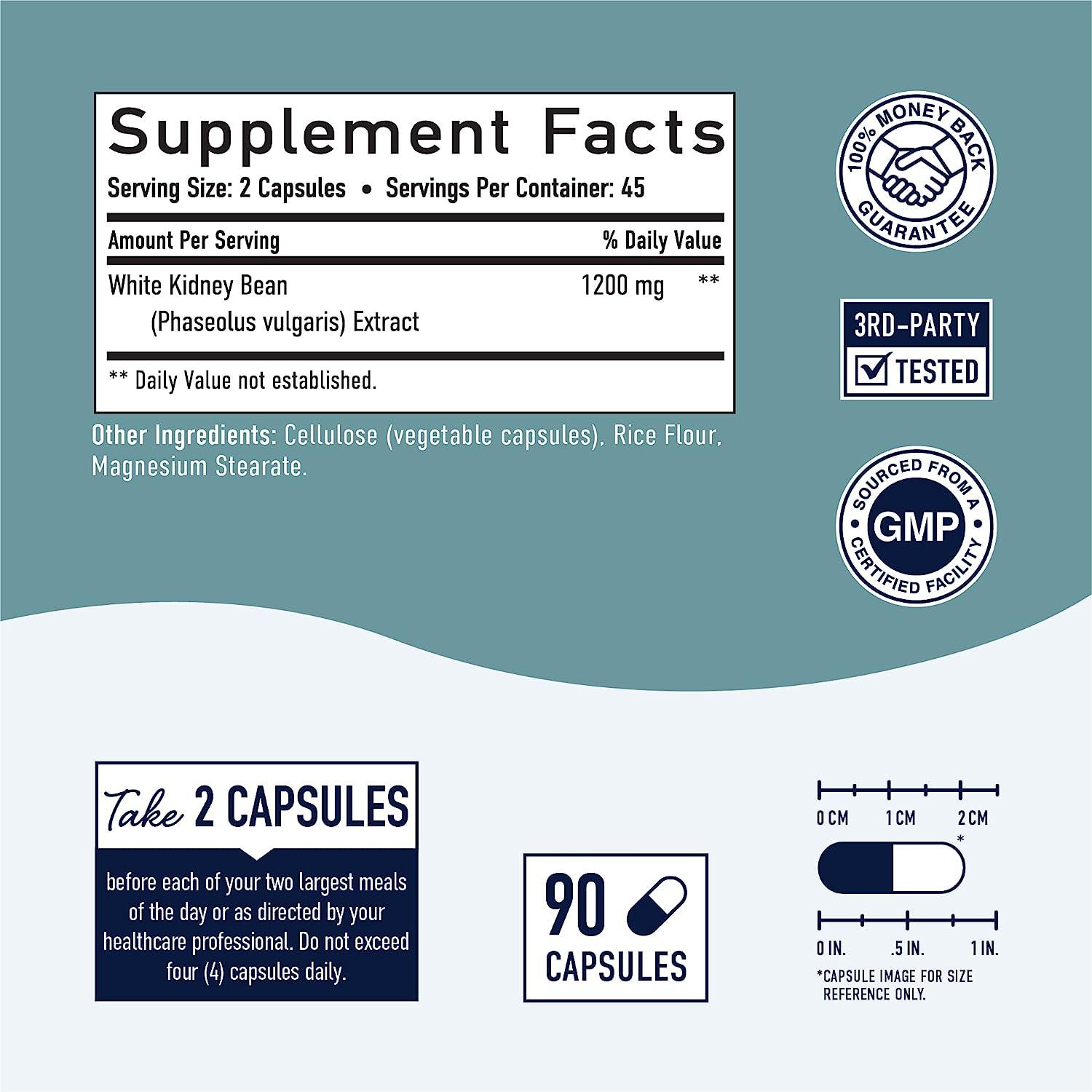 White Kidney Bean Carb Blocker (90 Capsules) 100 White Kidney Bean