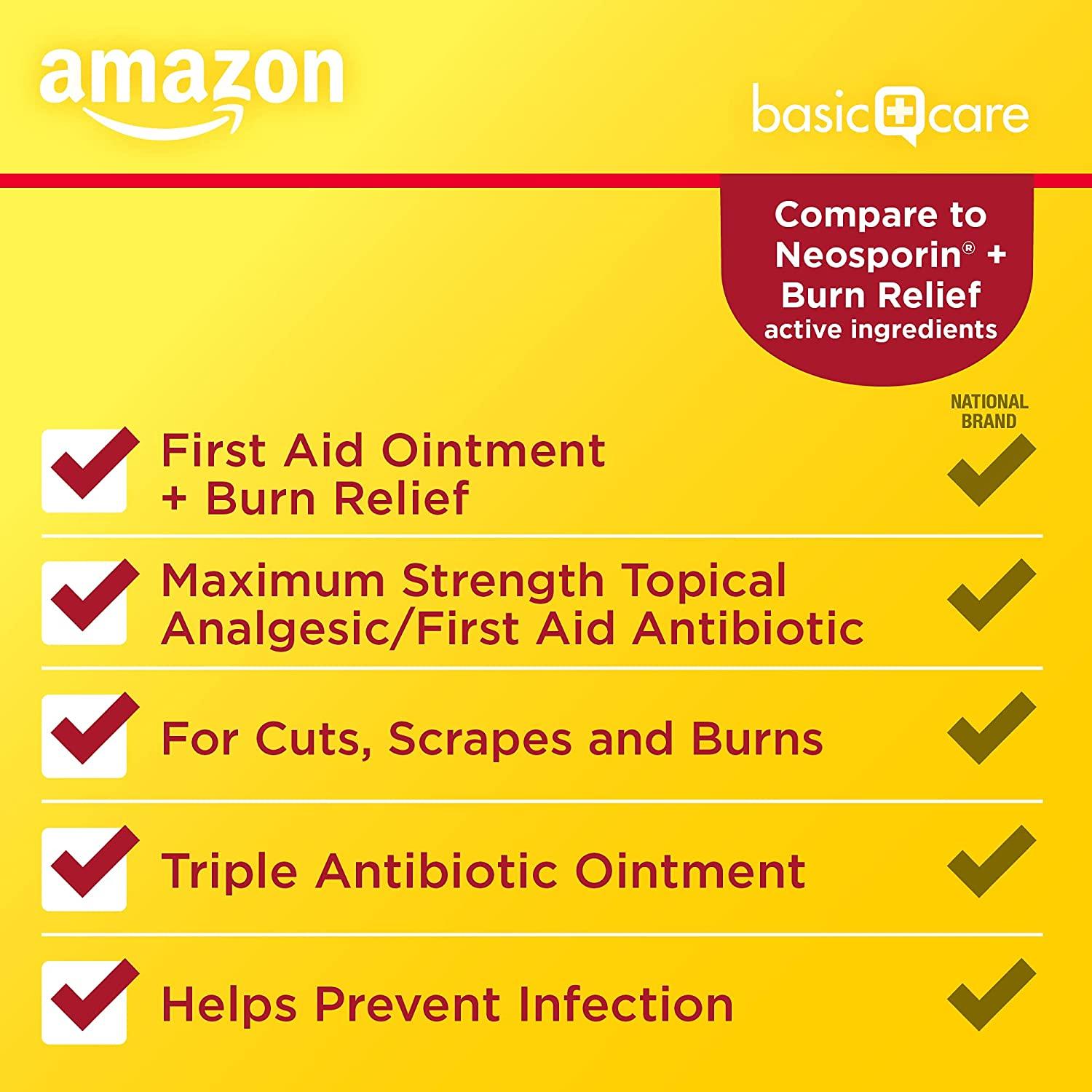 Amazon Basic Care First Aid Antibiotic + Burn Relief Ointment Maximum