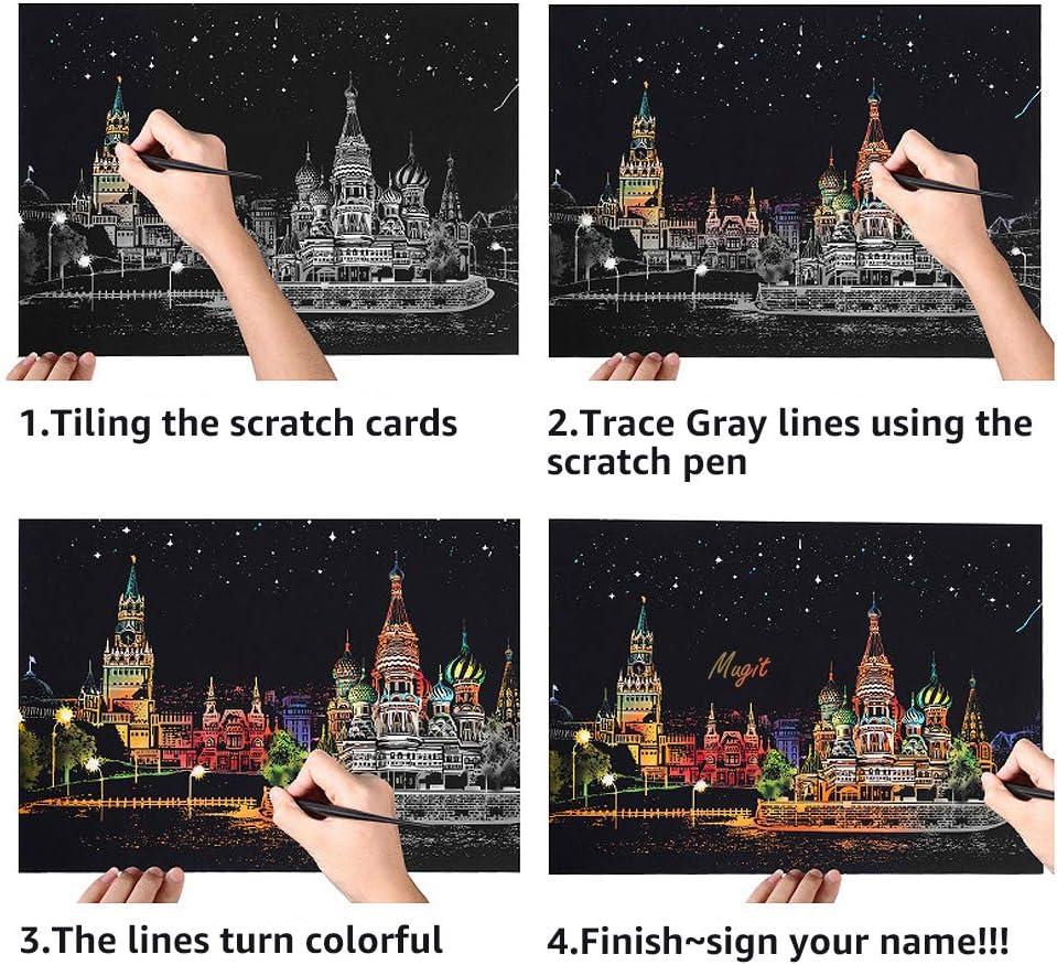 Scratch Art Painting kits for Adults Kids Craft Art Set Night View  Scratchboard