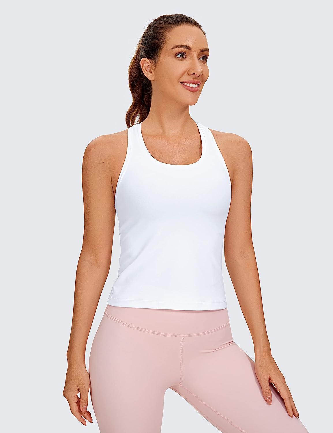 CRZ YOGA Womens Butterluxe V Neck Workout Tank Top - with Built in Shelf Bra  Slimming Tummy Control Camisole Tank Tops White Large : :  Clothing, Shoes & Accessories