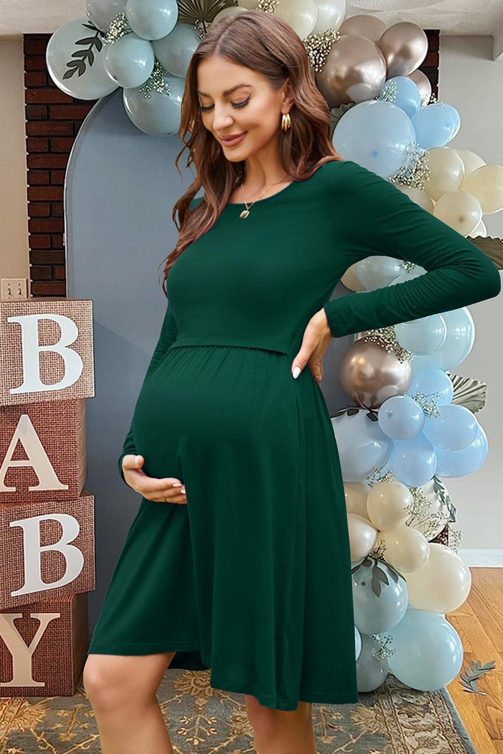 OUGES Womens V-Neck Floral Maternity Nursing Dress with Pockets - Long/Short Sleeve Casual Style | Buy Now with Express International Delivery | GoSupps.com OUGES Womens V-Neck Floral Maternity Nursing Dress with Pockets - Long/Short Sleeve Casual Style | Buy Now with Express International Delivery | GoSupps.com