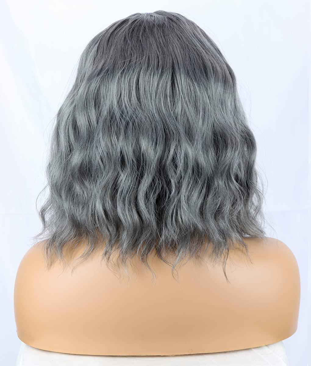 SYMEIW Short Silver Grey Wavy Headband Wig For Black Women Curly