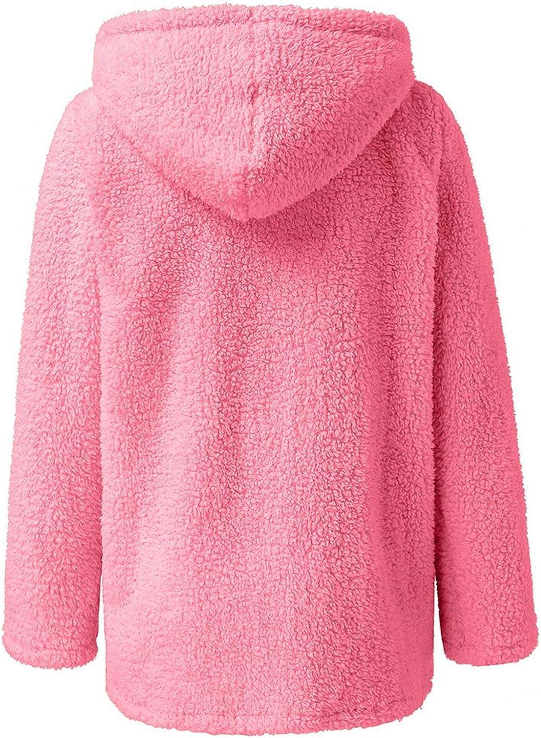 Womens Oversized Sherpa Coat Solid Color Open Front Fuzzy Fleece Hooded  Jacket Casual Trendy Winter Clothes