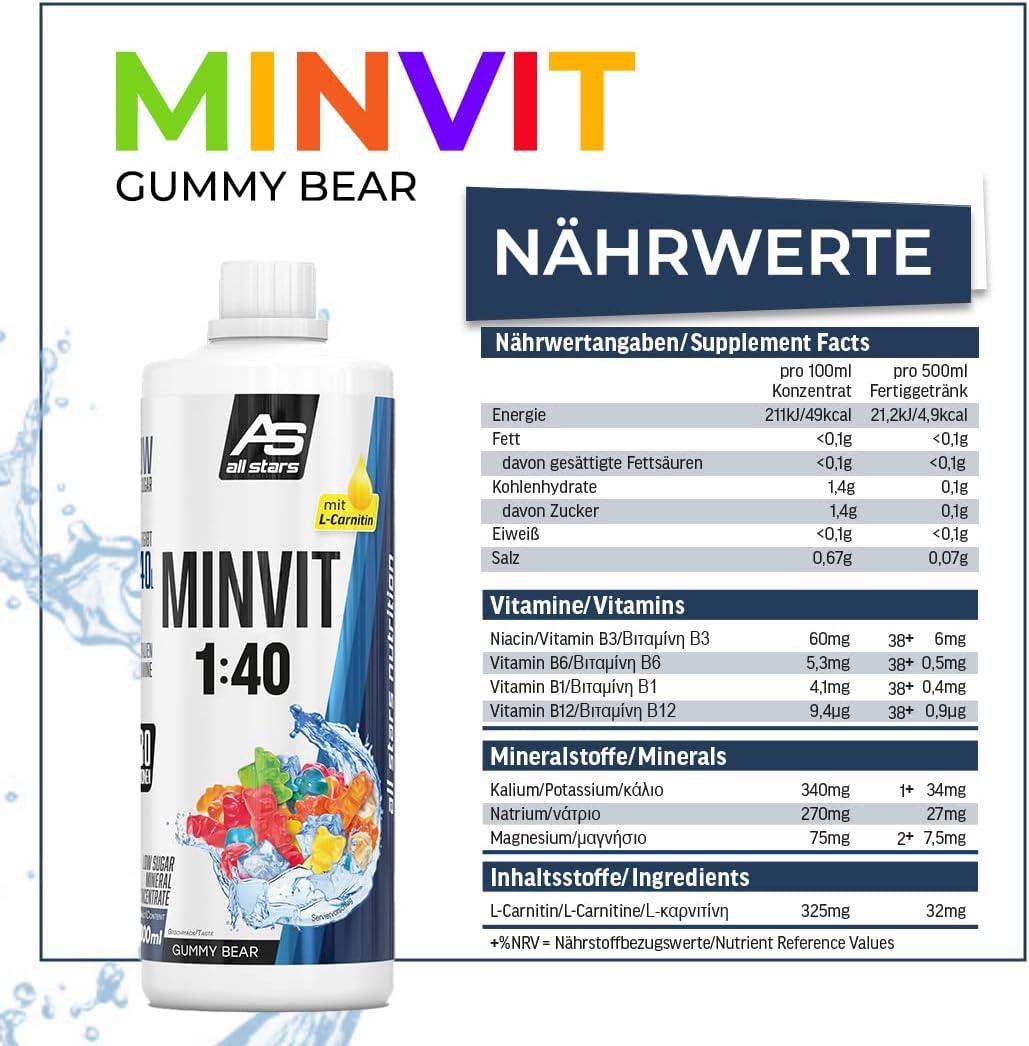 All Stars MINVIT LIGHT Rubber Bear Drinks Concentrate 1 L Syrup Including  Vitamins & Minerals Concentrate for 40 L Drink Sports Drink Low Sugar Drink  Drink with L-Carnitine