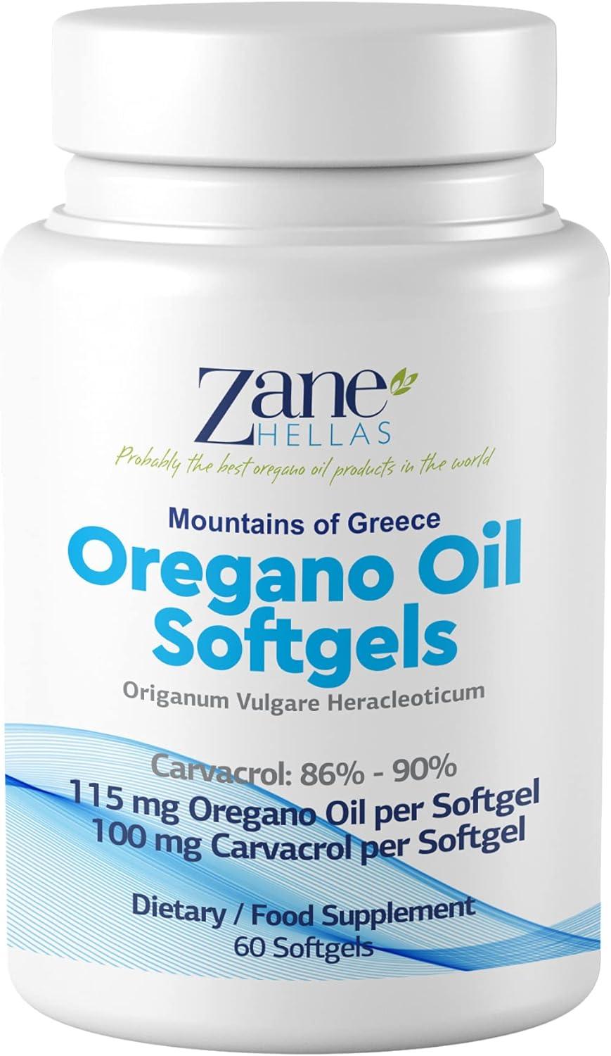Zane Hellas Oregano Oil Softgels Extra Strength with 20 Greek Essential Oil, 100mg Carvacrol