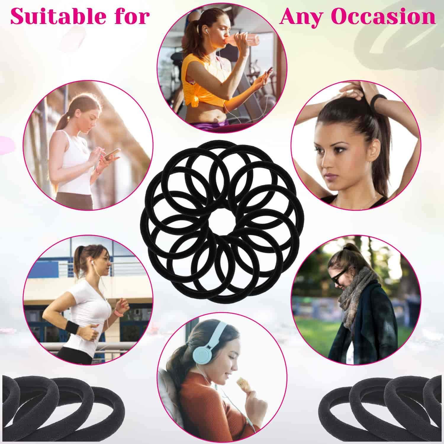 Anezus 50 Pcs Thick Black Hair Ties Large Elastics Bulk Hair Ties