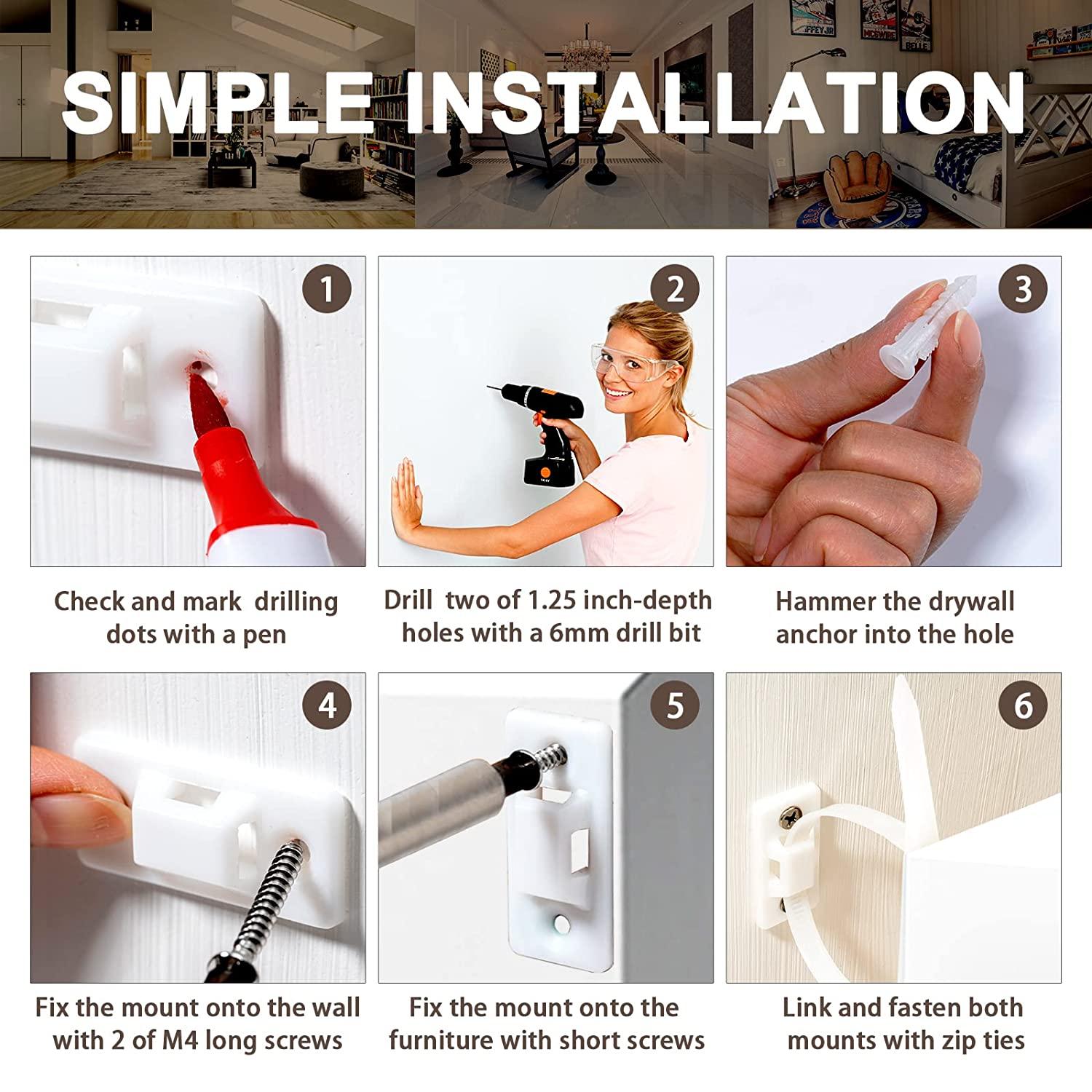 Furniture Wall Anchor (10 Pack) Anti Tip Furniture Anchors for Baby