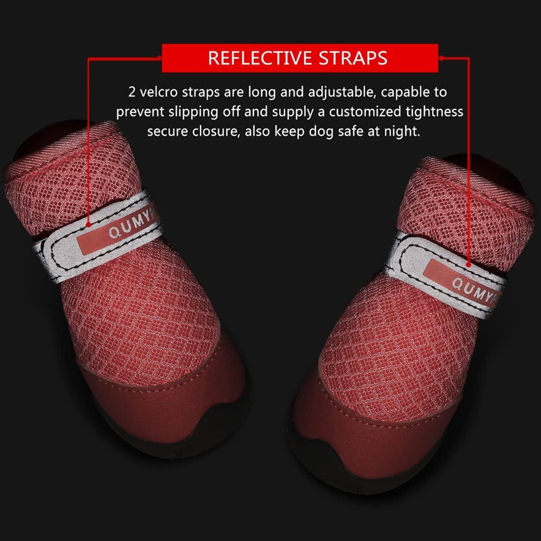 QUMY Hondenschoenen voor grote honden, middelgrote hondenlaarzen, beschermt tegen sneeuw, hete asfalt, regen; waterdicht, antislip, voor buiten en binnen, roze, maat 6