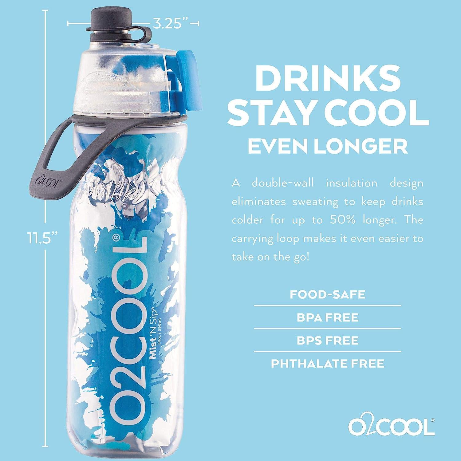 O2Cool MIST 'N SIP Insulated Water Bottle With Spray Mist - Green - New