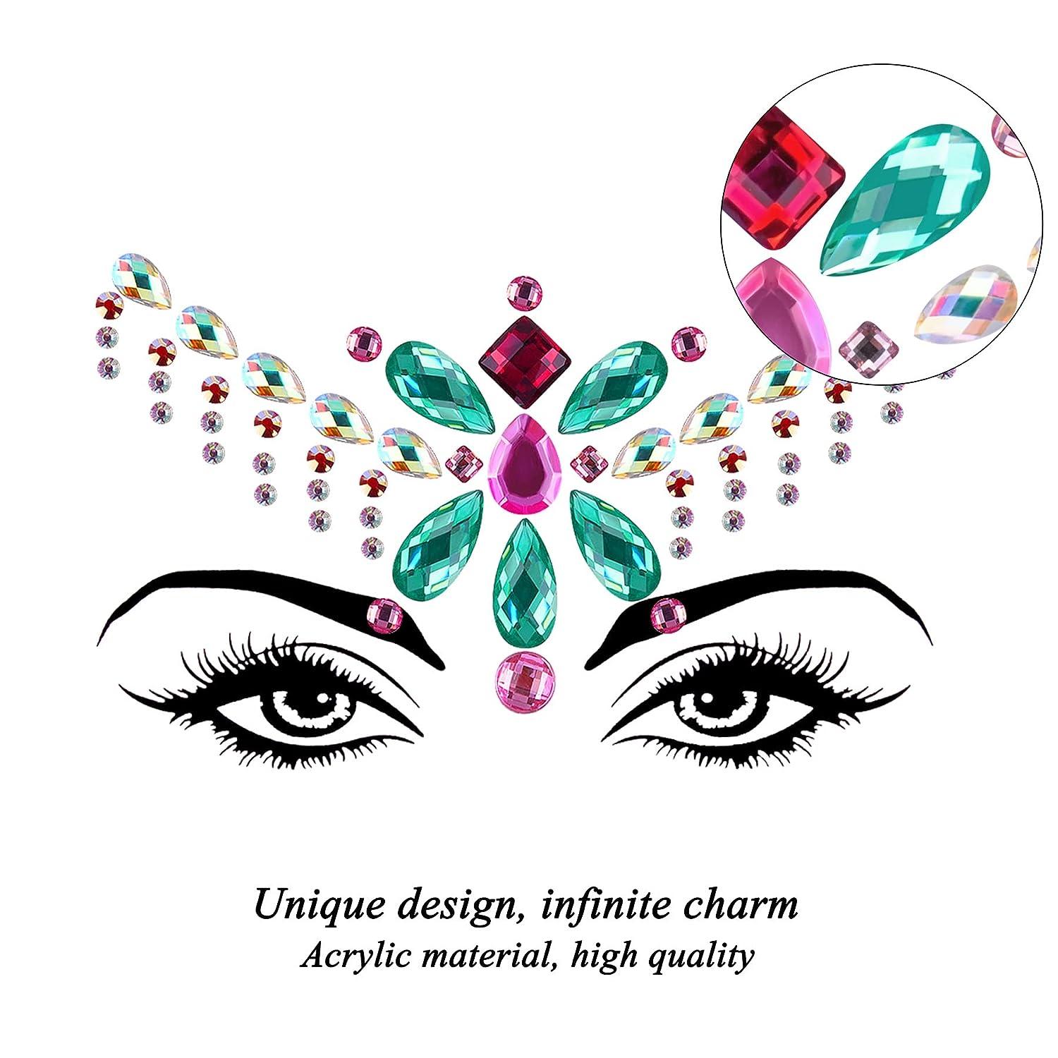 SIQUK 12 Sets Face Jewels Stick On Rhinestones Sticker Face Gems Face  Crystals Self Adhesive Face Sticker Jewel Mermaid Face Jewel for Festival  Rave