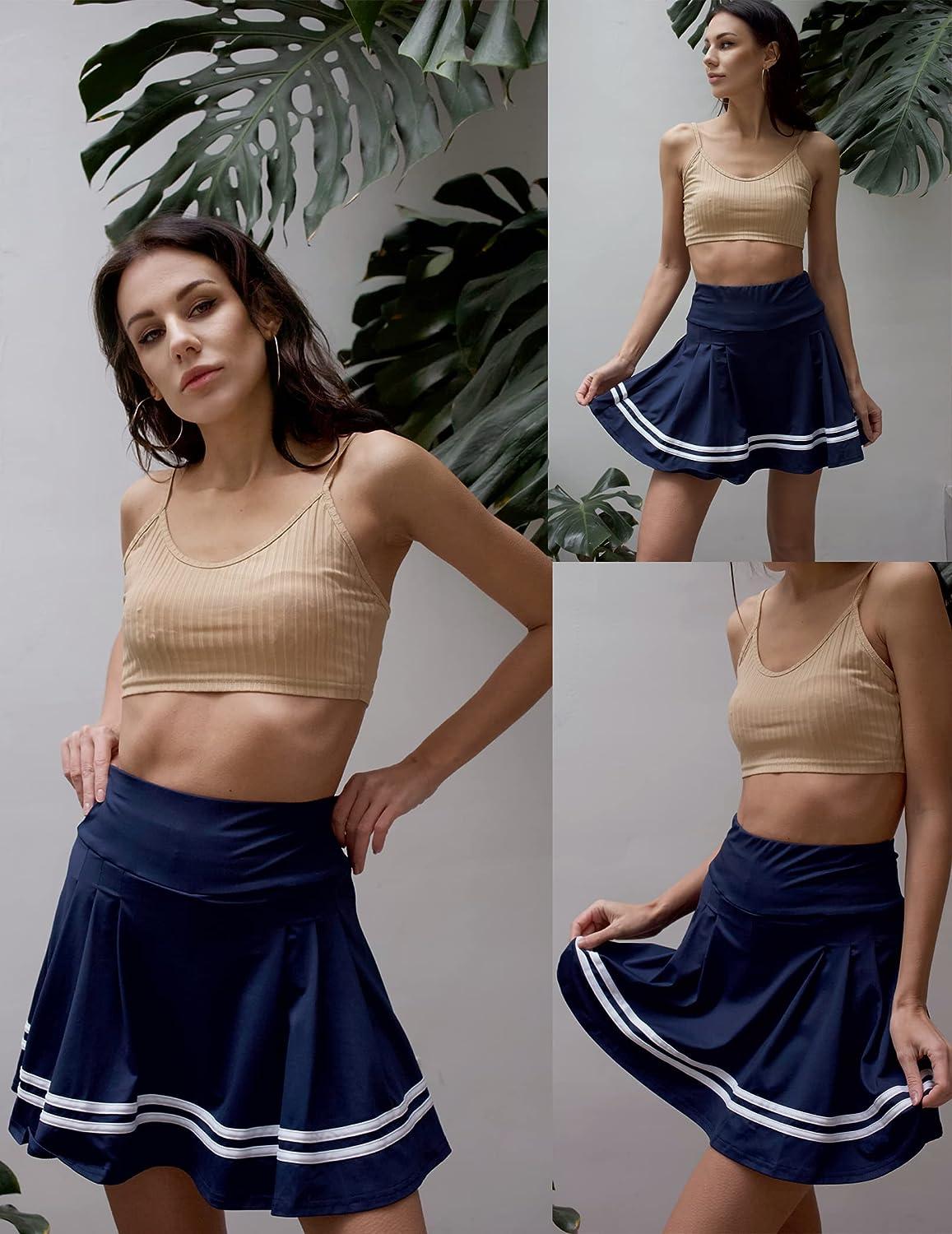 Pleated Tennis Skirt Womens Athletic Golf Skort Activewear Built-in Shorts  Sport Outfits Workout Running Mini Skirts Medium Navy Blue