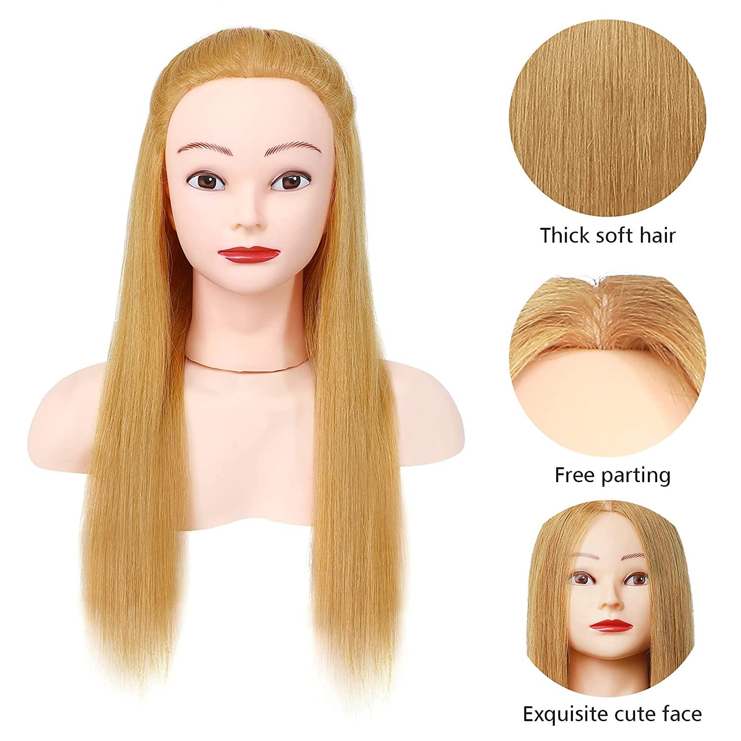24 inch Real Human Hair Cosmetology Mannequin Head For Makeup Practice  Training Manikin Dummy Doll Head with Hair Styling Tools