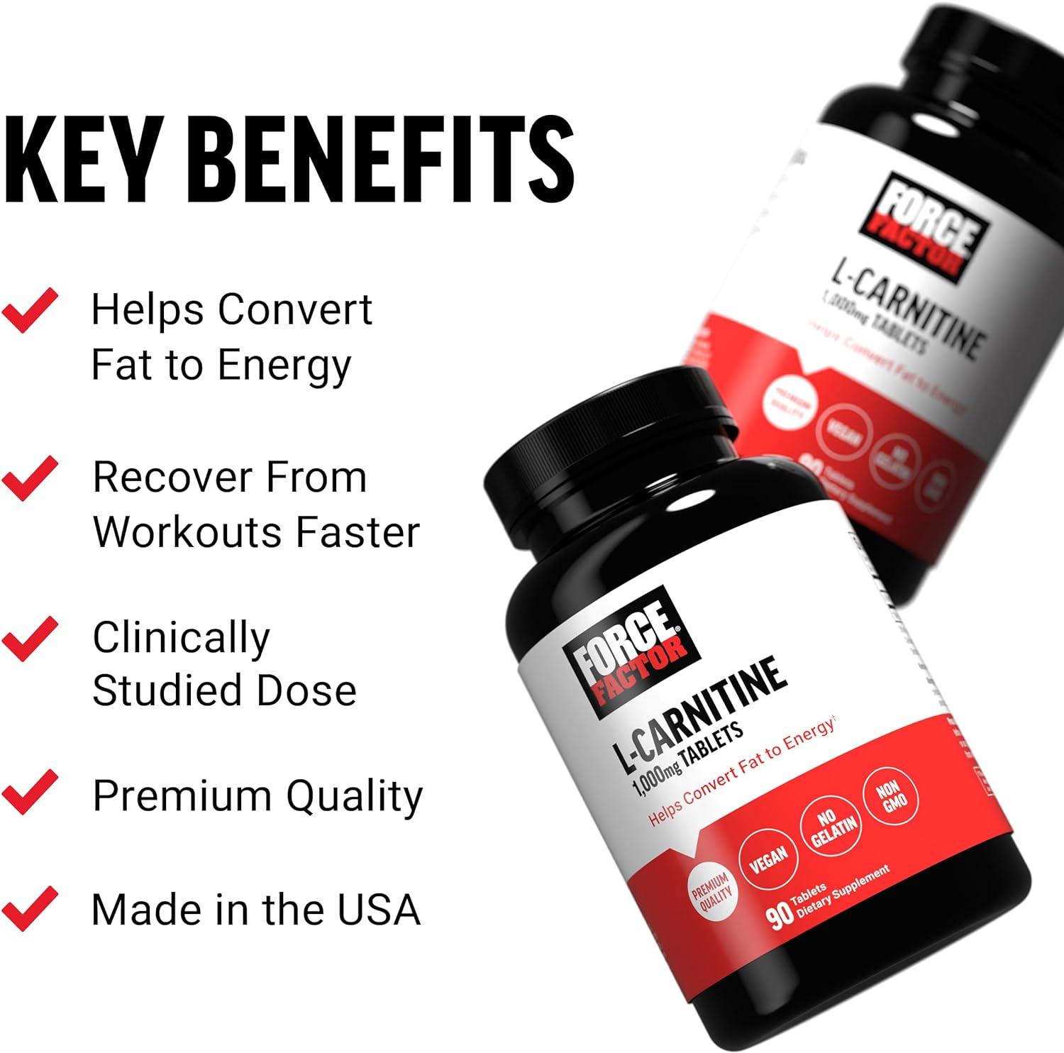 Force Factor L-Carnitine Supplement 1000mg - Vegan Fat Burner & Muscle  Recovery - 90 Non-GMO Tablets | Buy Now with Express International Delivery  | GoSupps.com