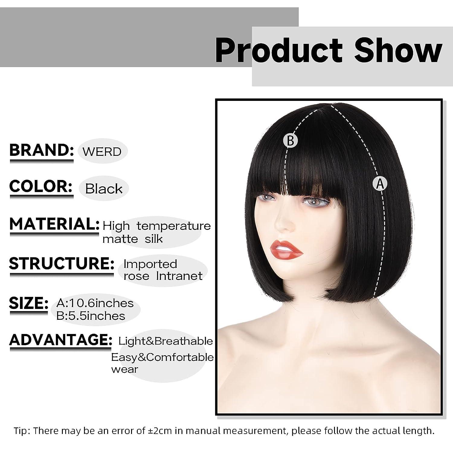 WERD Black Short Bob Wig with Bangs - 10 Inch Straight