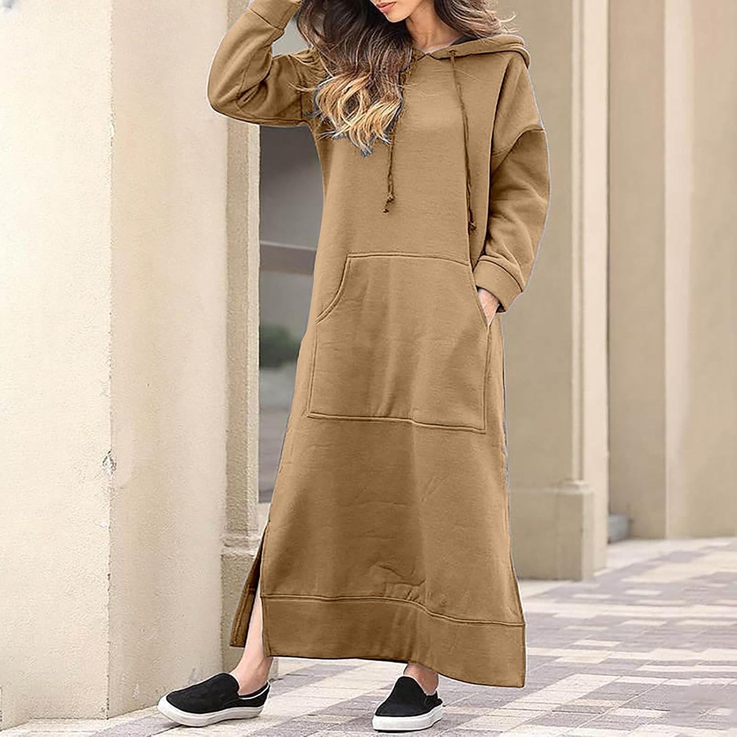 Yihaojia Women's Hoodie Maxi Dress Hooded Pullover Sweatshirt Long Sleeve  Loose Hooded Sweatshirt Maxi Dress with Pocket Khaki#67 3X-Large | Buy Now  with Express International Delivery | GoSupps.com