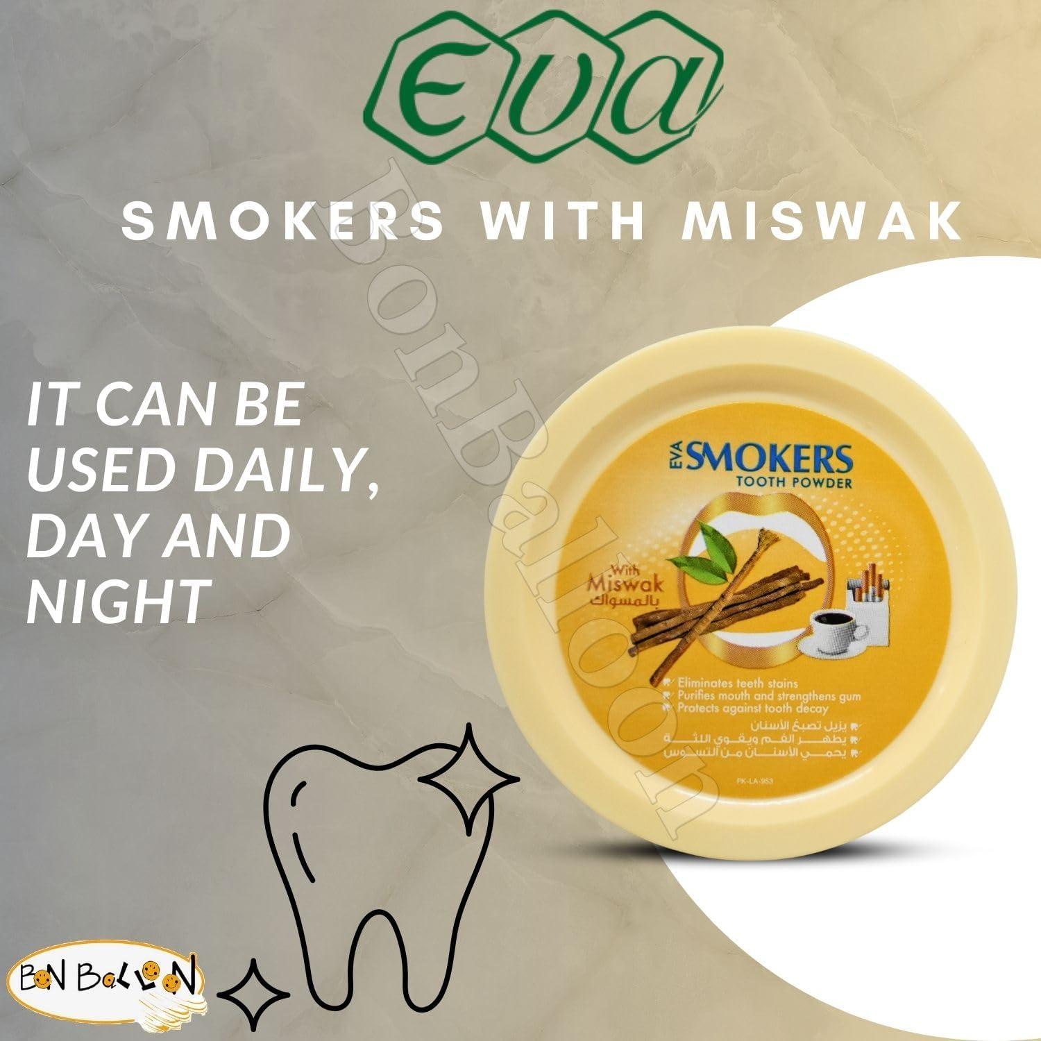 tobacco tooth powder Eva Smokers Tooth Powder - Miswak Flavor | Natural Herbal Halal Tooth Care  for Radiant Teeth & Fresh Mouth - 1.41 oz / 40 gm | Buy Now with Express  International Delivery