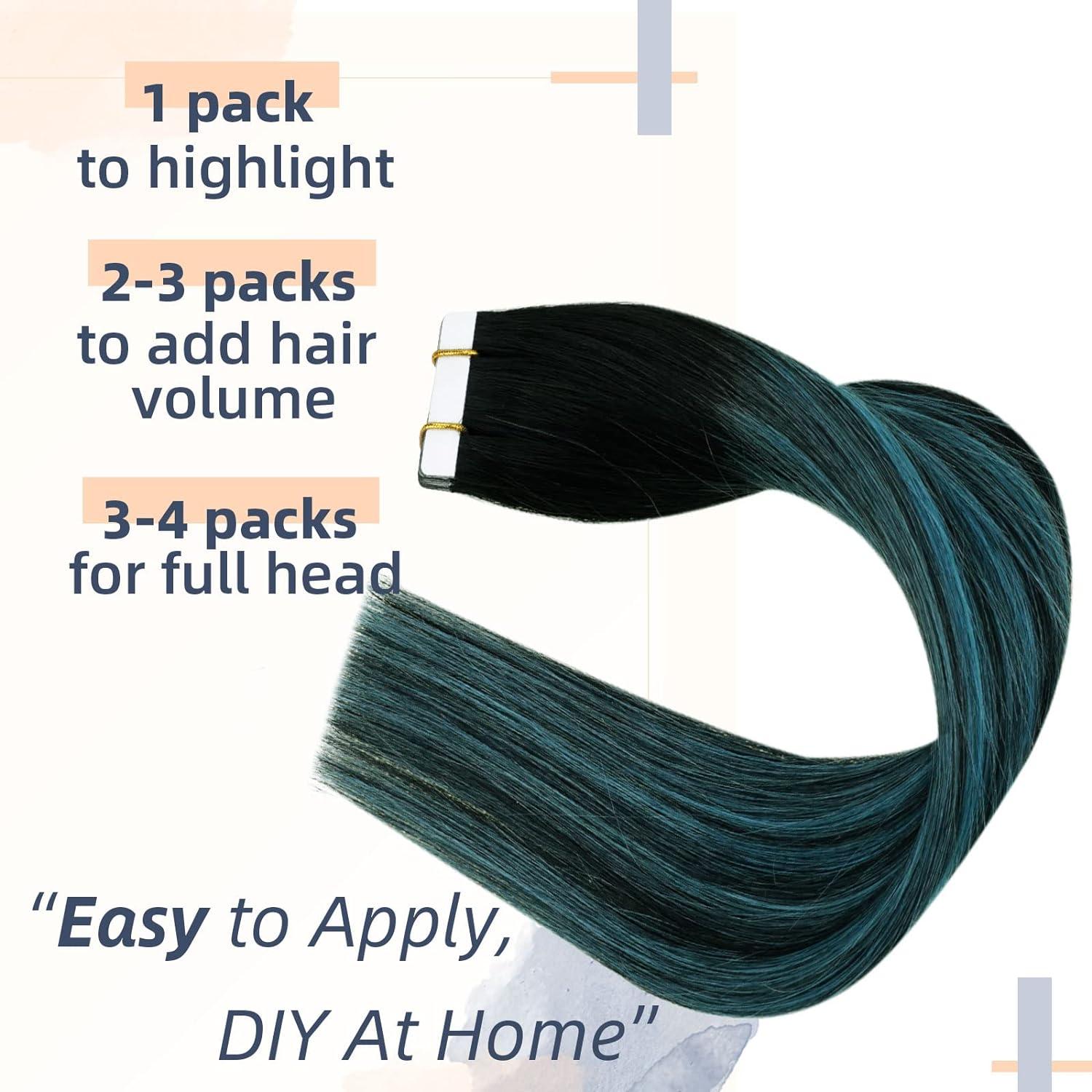 RUNATURE Tape In Extensions Echthaar – Farbe Teal, 55 Cm (22 Zoll), 25 G, 10 Stück, Unsichtbarer Kleber