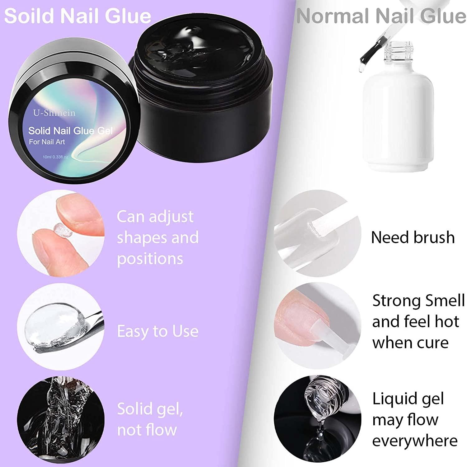U-Shinein 2x10ml Solid Nail Glue Gel Nail Tips Glue Gel for Acrylic Nails  Press on Solid Glue Gel Solid Gel Polish Nail Art Manicure Glue Gel Need  UVLED Lamp Longer Cure Clear