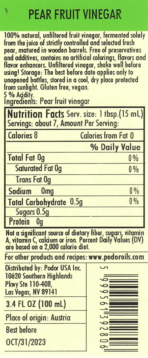 PDR Premium Pear Vinegar 3.4 fl. Oz. 100 Natural, Aged in Oak