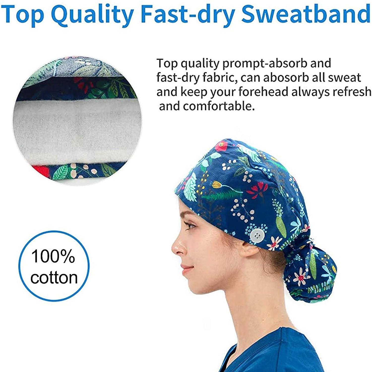Working Cap with Button Long Hair Work Hats Adjustable Working Hat  Sweatband Cotton Ponytail Hat Back Hats for Women & Men Color 16