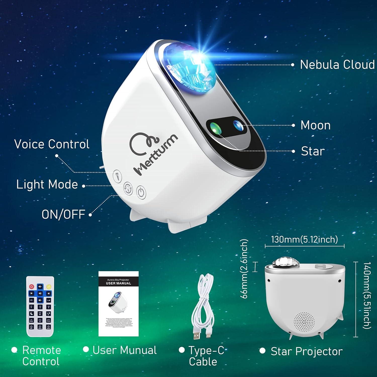 MERTTURM Galaxy Aurora Projector - 3-in-1 LED Northern Lights Star Projector With White Noise & Bluetooth Speaker - Perfect Gift For Adults And Kids - Bedroom Room Decor | Buy Now With