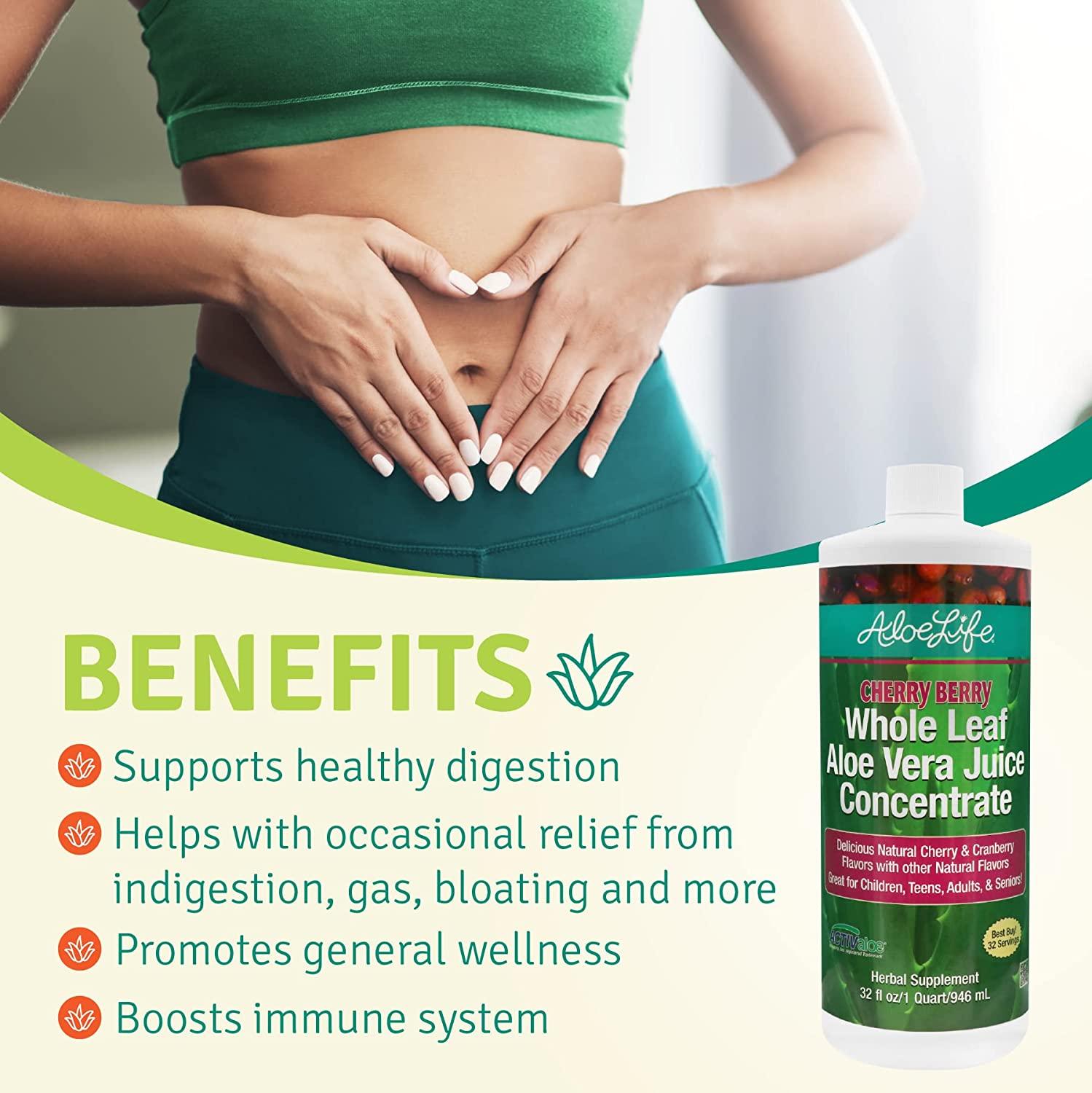 Aloe Life Whole Leaf Aloe Vera Juice Concentrate 32 oz Organic Cherry