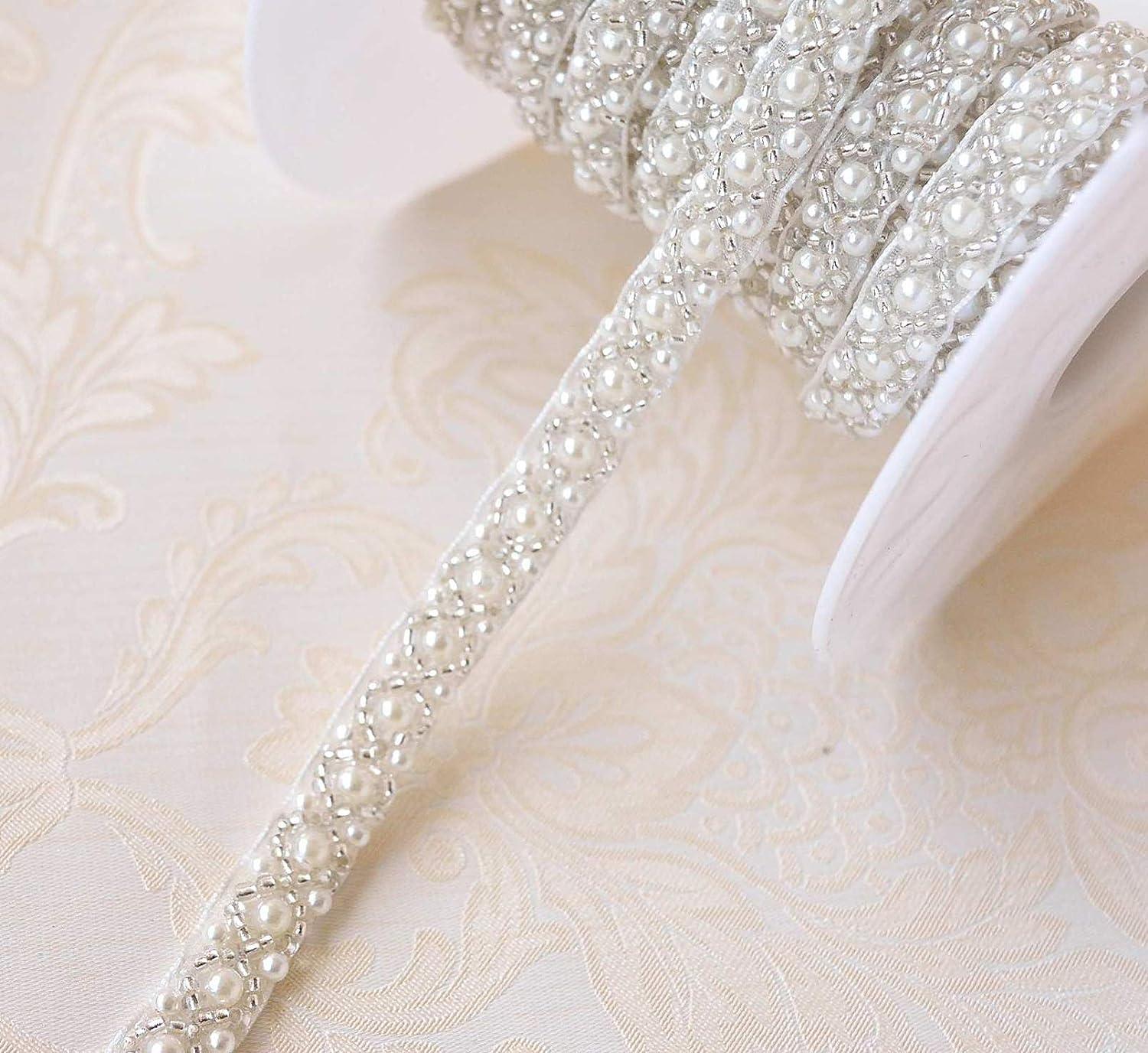 2 Yards Pearl Beaded Trim Bridal Lace Ribbon for Sewing & Crafts - 1cm  Width | Buy Now with Express International Delivery | GoSupps.com