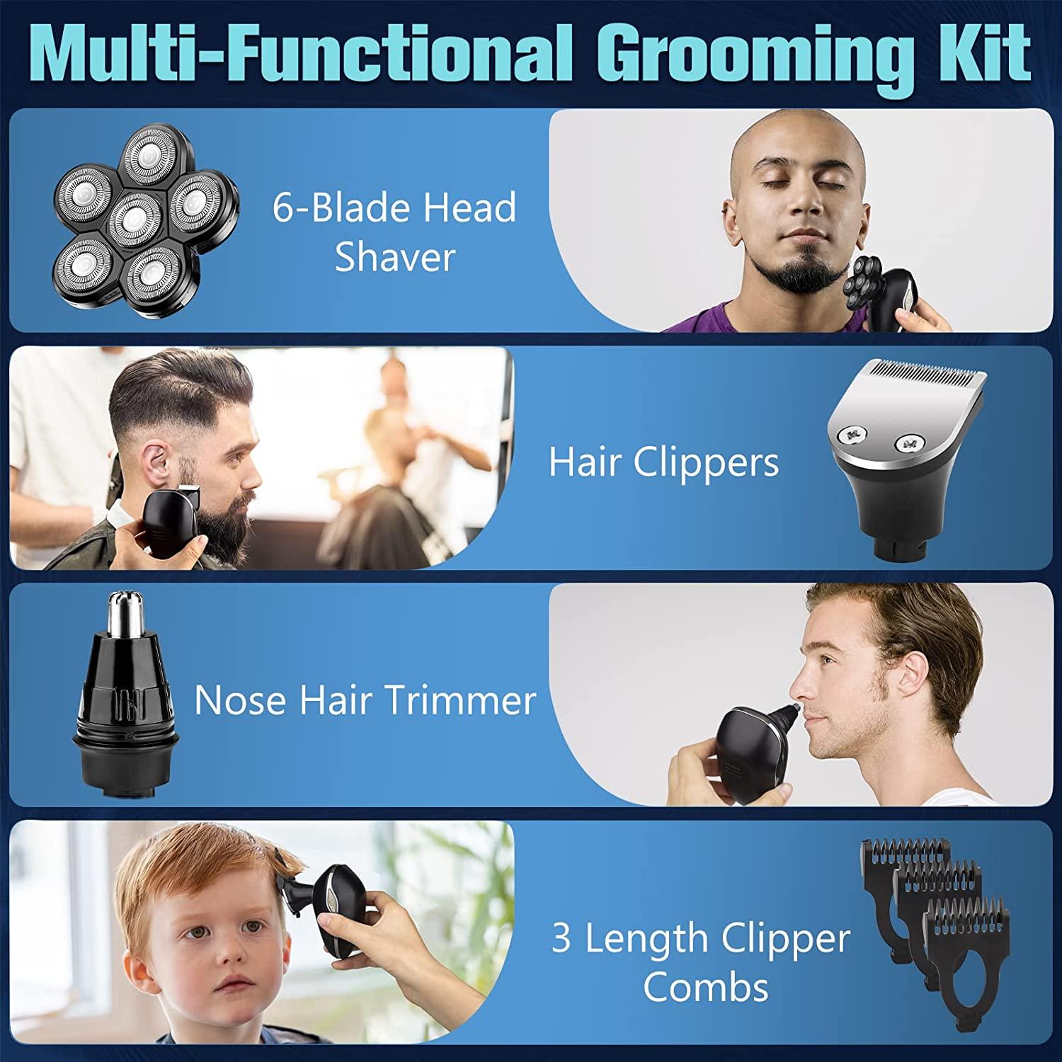 6in1 Electric Head Shaver for Bald Men Wet/Dry Waterproof Razor for Skull Shaving Cordless