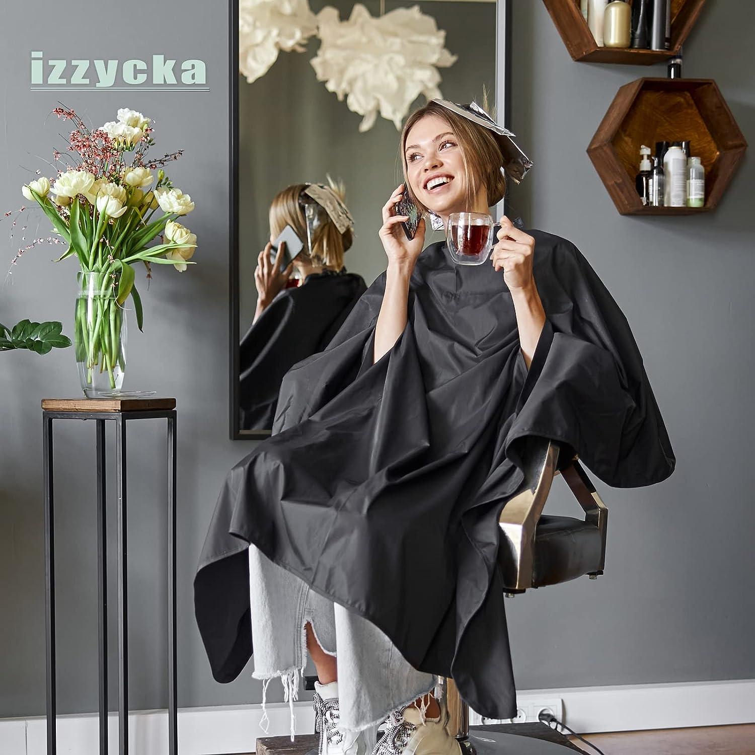 izzycka Professional Barber Cape With Armholes - Hands Free All Purpose Cape  64x56 Large Waterproof Salon Capes for Hair Stylist - Nylon Hair Cutting  Cape For Hair Dye, Hair Color,Haircut Black B-w/