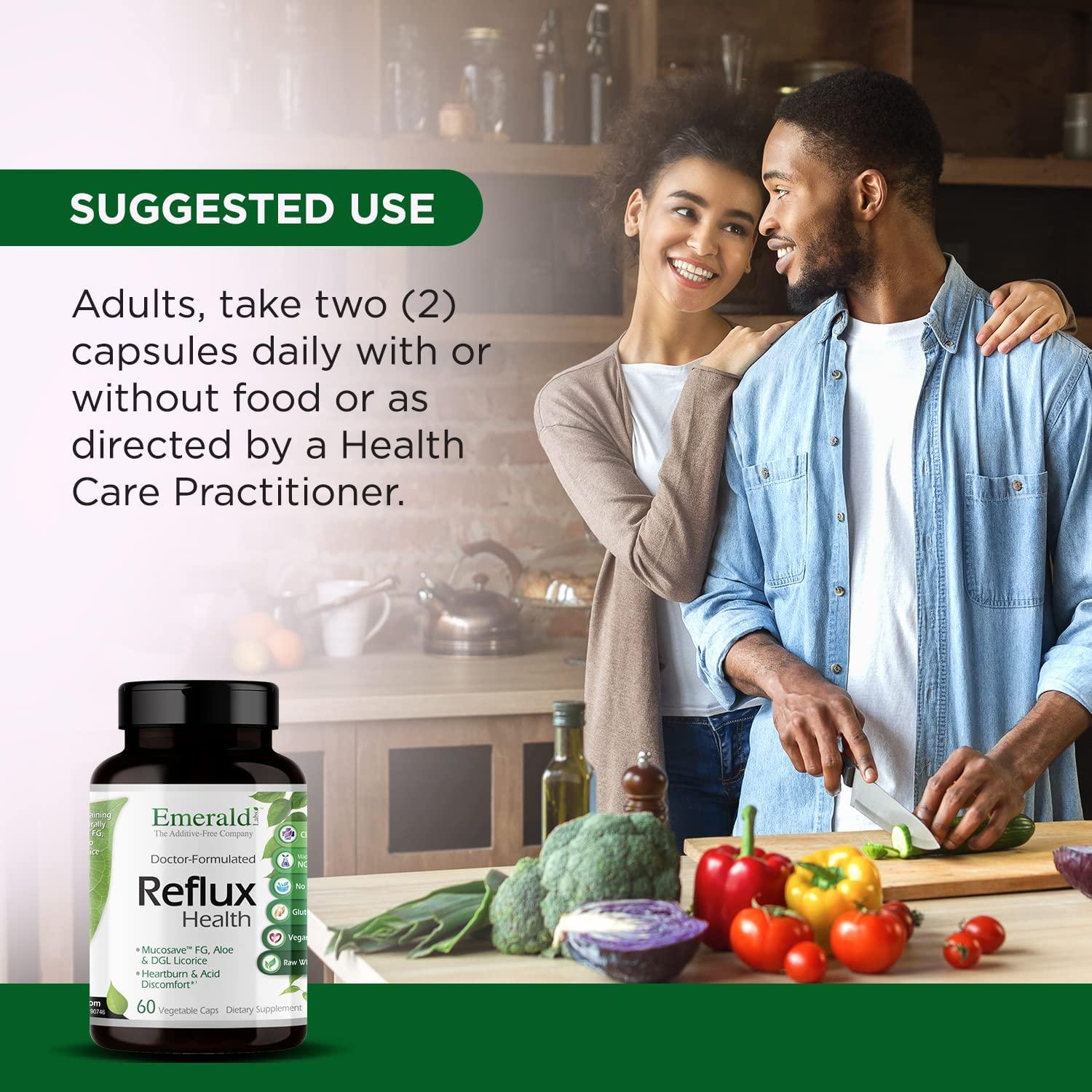 Emerald Labs Reflux Health with Mucosave FG, Aloe Vera Extract, DGL Licorice 60 Capsules